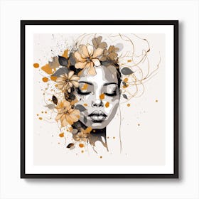 Portrait Of A Woman With Flowers 2 Art Print