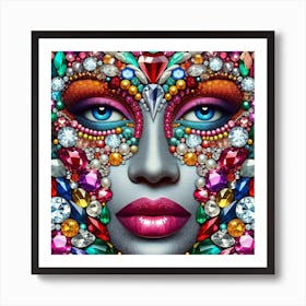 Jewel Eye: A Surreal and Playful Collage of a Woman’s Face with a Diamond Eye Art Print