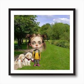 Girl With Dogs Art Print