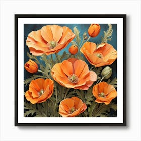 Boho Wildflower Painting California Poppy Art Print 0 Art Print