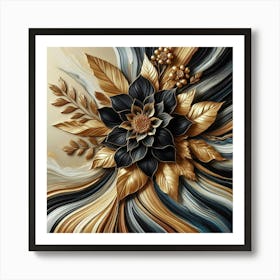 Gold And Black Flower Art Print