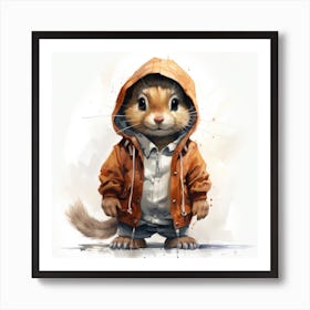 Watercolour Cartoon Chipmunk In A Hoodie 2 Art Print