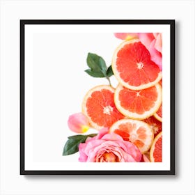 Pink Grapefruits And Roses Art Print
