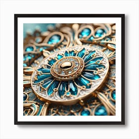 Blue And Gold Brooch Art Print