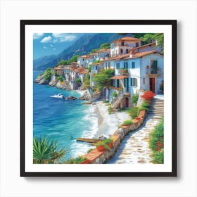 Italian Village By The Sea 1 Art Print