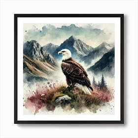 Watercolor Mountains Eagle 1 Poster