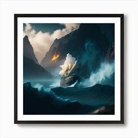 Boat In The Furious Ocean (16) Art Print