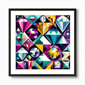 Modern and Minimalist: A Cubist Collage of Various Precious Stones in Purple, Yellow, Green, and Blue Art Print
