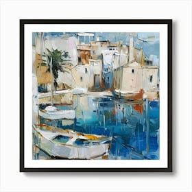 Mallorcatherapy. Abstraction. sea, boat, Mallorca, abstraction, painting for the interior, palm tree, harbour, marina, yachts, bay, house by the sea, seascape Art Print