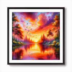 Sunset By The Lake Art Print