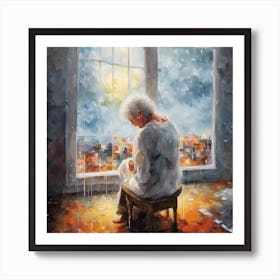 Lonely old women sitting by her window 🪟 with grief... Art Print