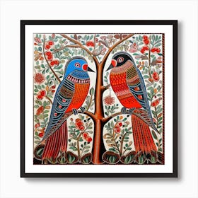 Birds On A Tree Madhubani Painting Indian Traditional Style 5 Art Print