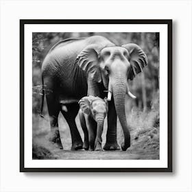 Mother And Baby Elephant Art Print