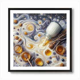 Milky Ways Of Honey And Lavender Swirls Klimt Style Art Print