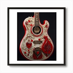 Heartstrings Monarchy: Queen of Hearts Guitar Elegance (16) Art Print