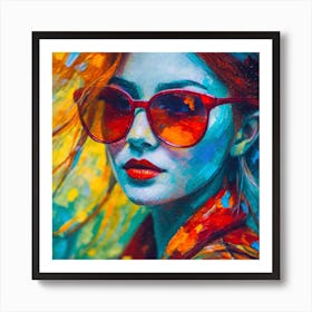 Beautiful Woman In Red Sunglasses Mosaic Effect Art Print