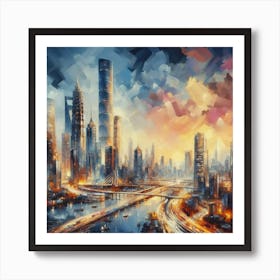 Cityscape At Sunset Art Print