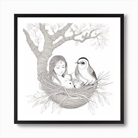 Mother And Baby Bird Art Print