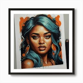 Blue Haired Girl Art Print