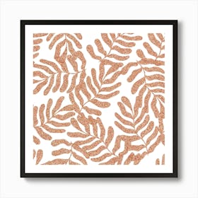 Rose Gold Glitter Leaves Art Print