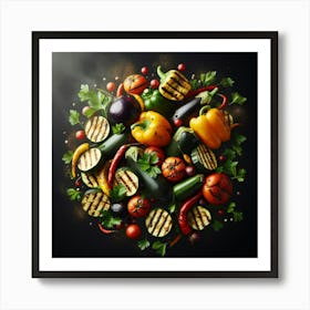 Grilled Vegetables On Black Background Art Print