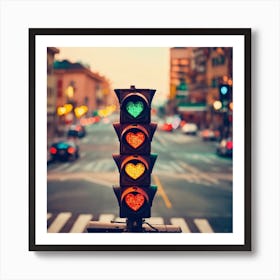 Close Up Of A Traffic Light With Heart Shaped Ligh (4) Affiche