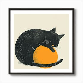 Black Cat With Orange Ball Art Print