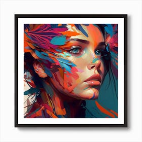 Feathers And Flowers Abstract Portrait Art Print