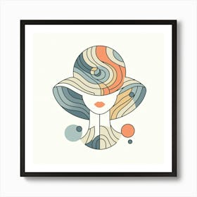 A Beauty with Big Hat Front Portrait - Color Line Drawing Art Print