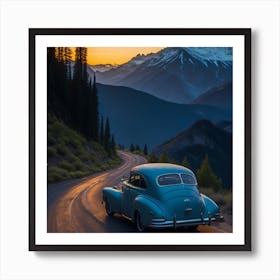 Vintage Car In The Mountains Art Print