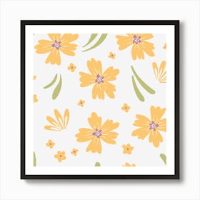 Yellow Flowers On Black Background Art Print