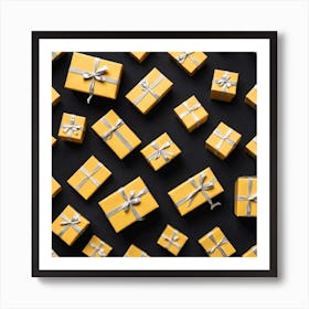 Gift Boxes On Black Background Art Print