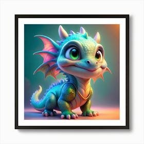 Cute Blue Dragon With Golden Necklace Art Print