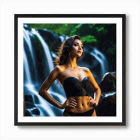 Beautiful Woman In Bikini In Front Of Waterfall xvh Art Print