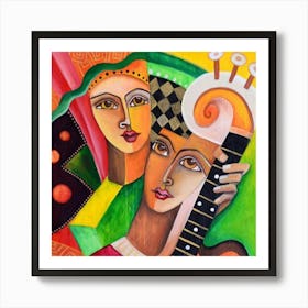 Two Women Playing Guitar 1 Art Print