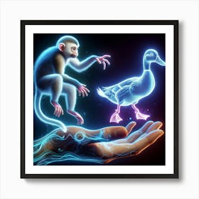 Holographic Monkey And A Duck spirit Póster