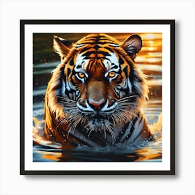 Swimming, Bengal Tiger Art Print