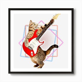 Bass Cat Rock Kitty On A Bass Guitar Art Print