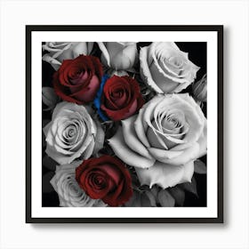 Red White And Blue Roses Art Print