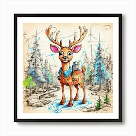 Deer In The Forest 30 Art Print