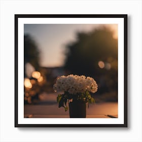 Flowers In A Vase At Sunset Art Print