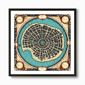 A Vintage Map, Of A Historic City With Ornate Borders And Labels art print 12 Art Print