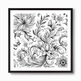 Black And White Floral Pattern 1 Art Print