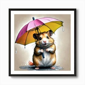 Hamster With Umbrella 1 Art Print