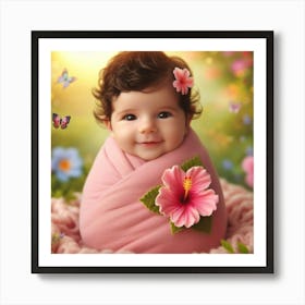 Baby Girl With Flowers Art Print