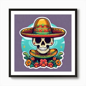 Mexican Skull With Mexican Hat Sticker 2d Cute Fantasy Dreamy Vector Illustration 2d Flat Cen (7) Art Print