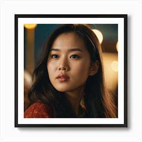 Korean Girl In Red Dress Art Print