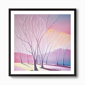 Bare Trees At Sunset Art Print
