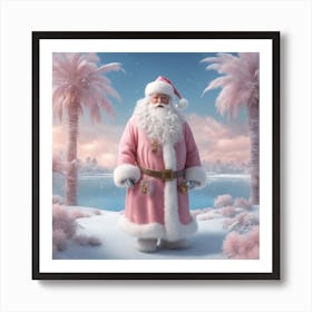 Digital Oil, Santa Claus Wearing A Winter Coat, Whimsical And Imaginative, Soft Snowfall, Pastel Pin Art Print