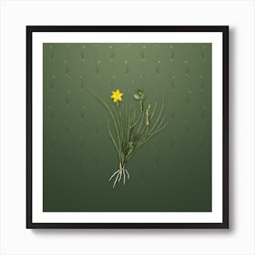 Vintage Golden Blue eyed Grass Botanical on Lunar Green Pattern n.2109 Art Print